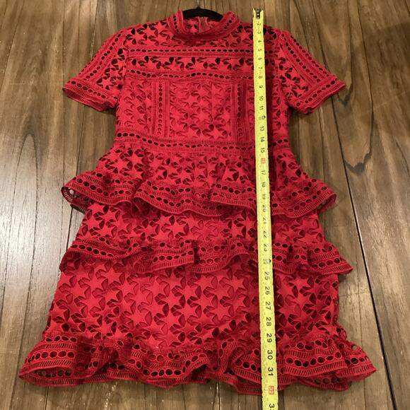 Self Portrait Red Star Guipure Lace Paneled Red Mini Dress US6 UK10 - Picture 4 of 9